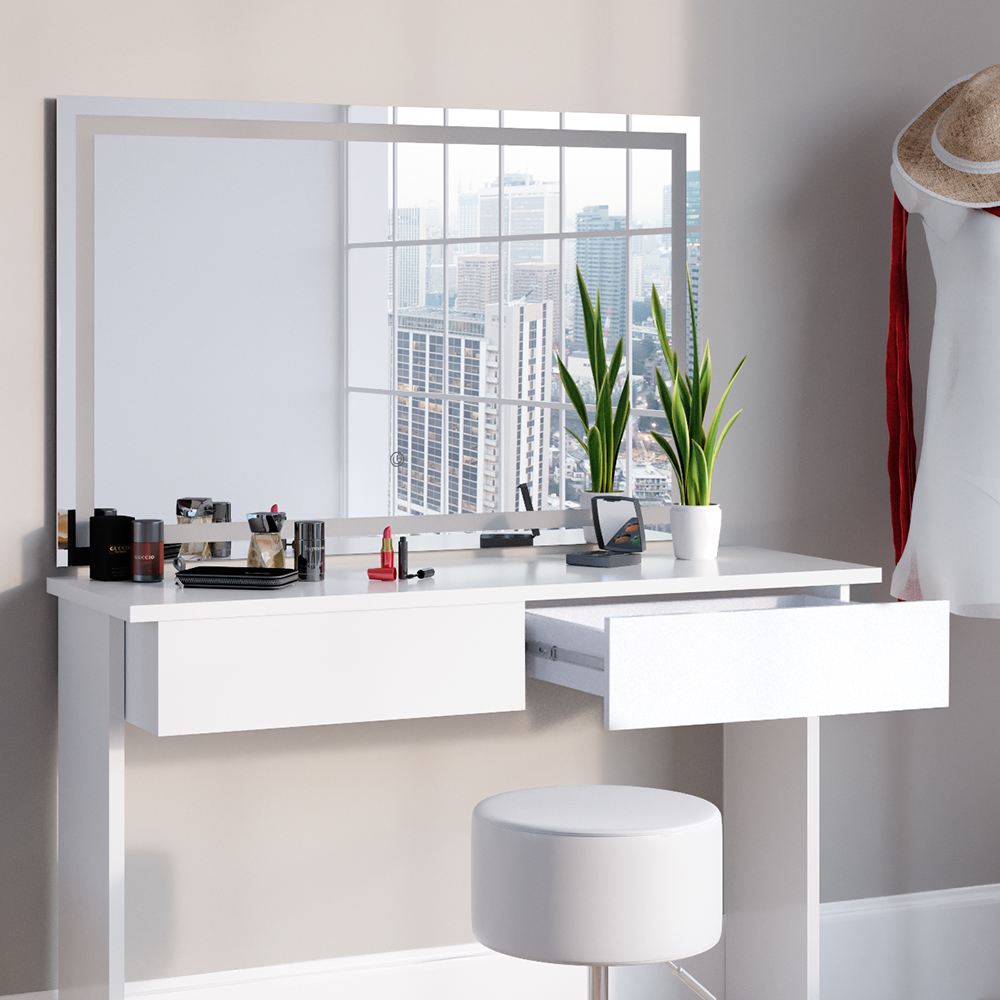 Schminktisch "Azur" Weiß 120 cm mit LED-Spiegel und Hocker livinity®