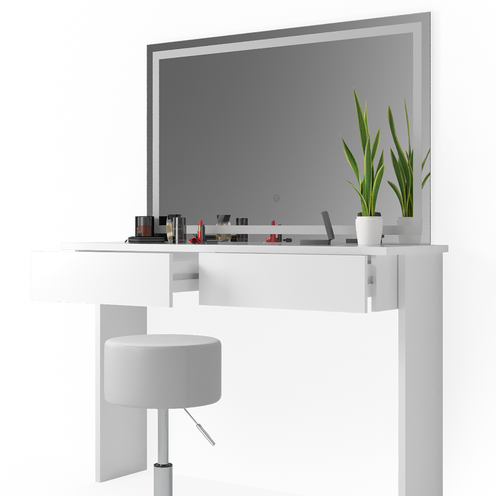 Schminktisch "Azur" Weiß 120 cm mit LED-Spiegel und Hocker livinity®