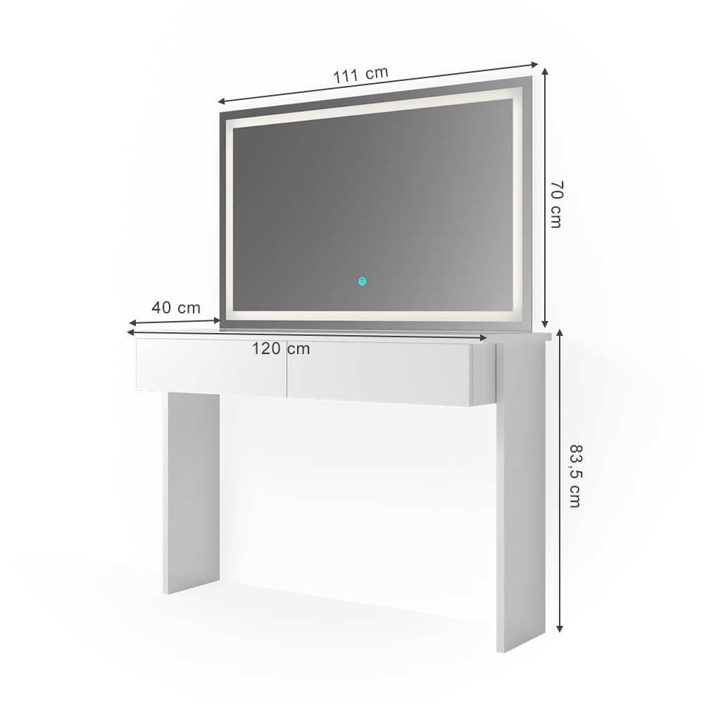 Schminktisch "Azur" Weiß 120 cm mit LED-Spiegel livinity®