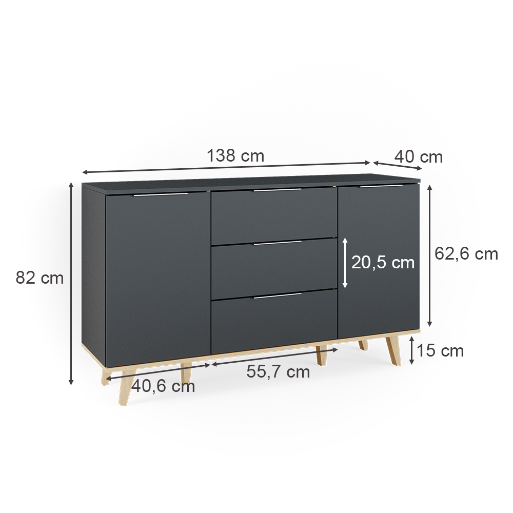 Sideboard "Nautica" Anthrazit/Buche 138 x 82 cm livinity®