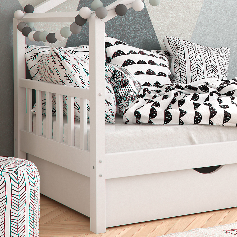 Lit d'enfant Design blanc avec matelas et lit d'appoint VitaliSpa