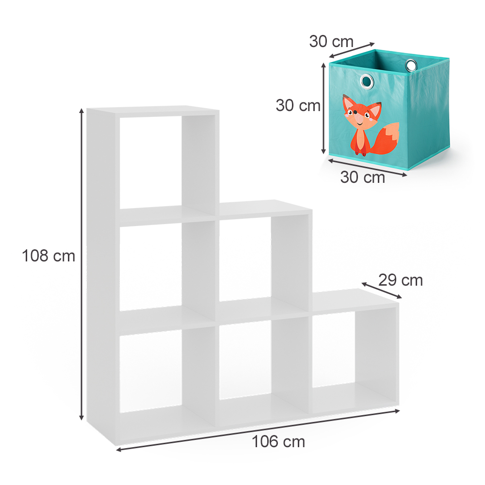 Treppenregal Weiß 105 x 107.5 cm mit Faltboxen opt.1 livinity®