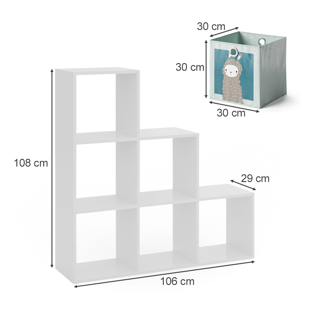 Treppenregal Weiß 105 x 107.5 cm mit Faltboxen opt.2 livinity®