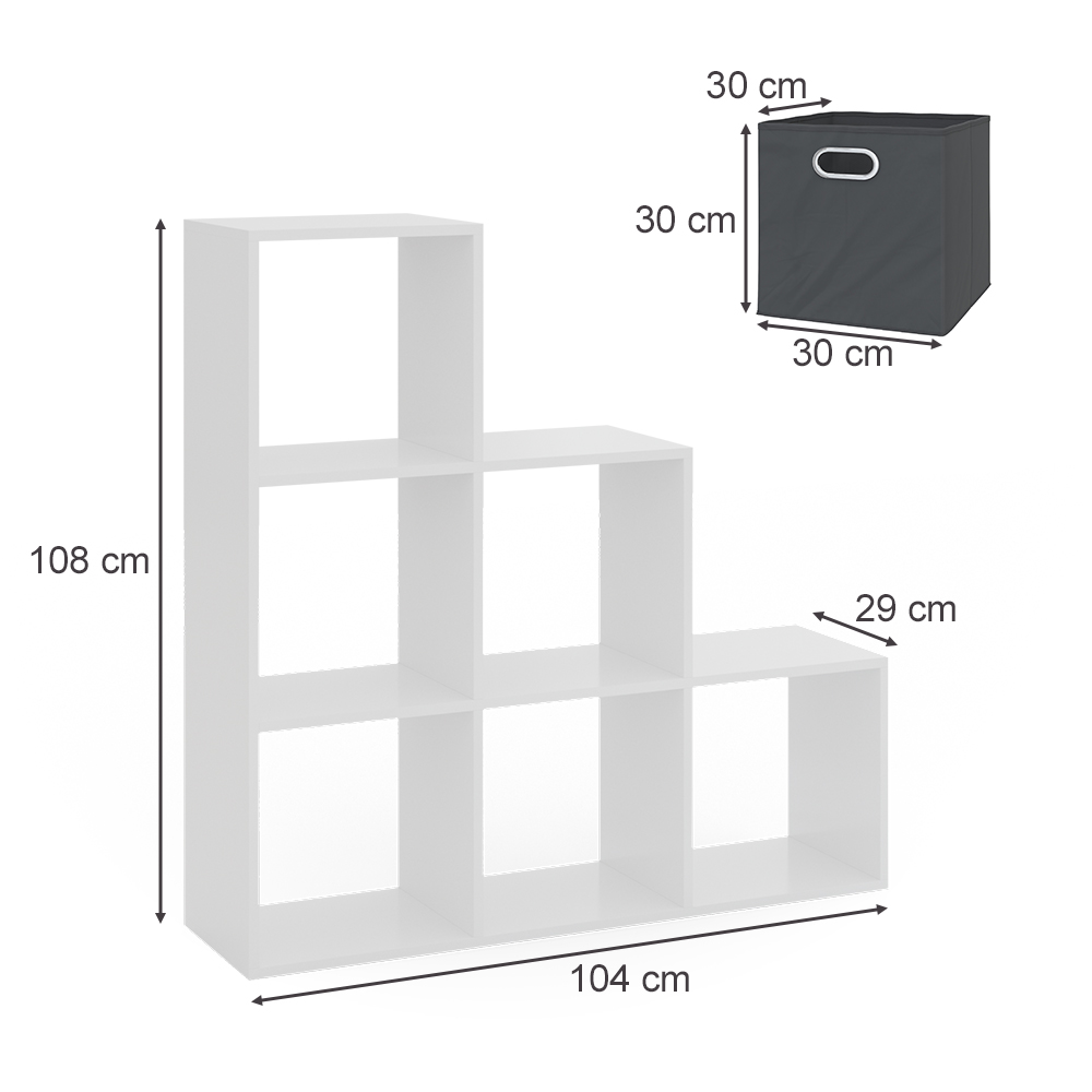 Treppenregal Weiß 105 x 107.5 cm mit Faltboxen opt.3 livinity®