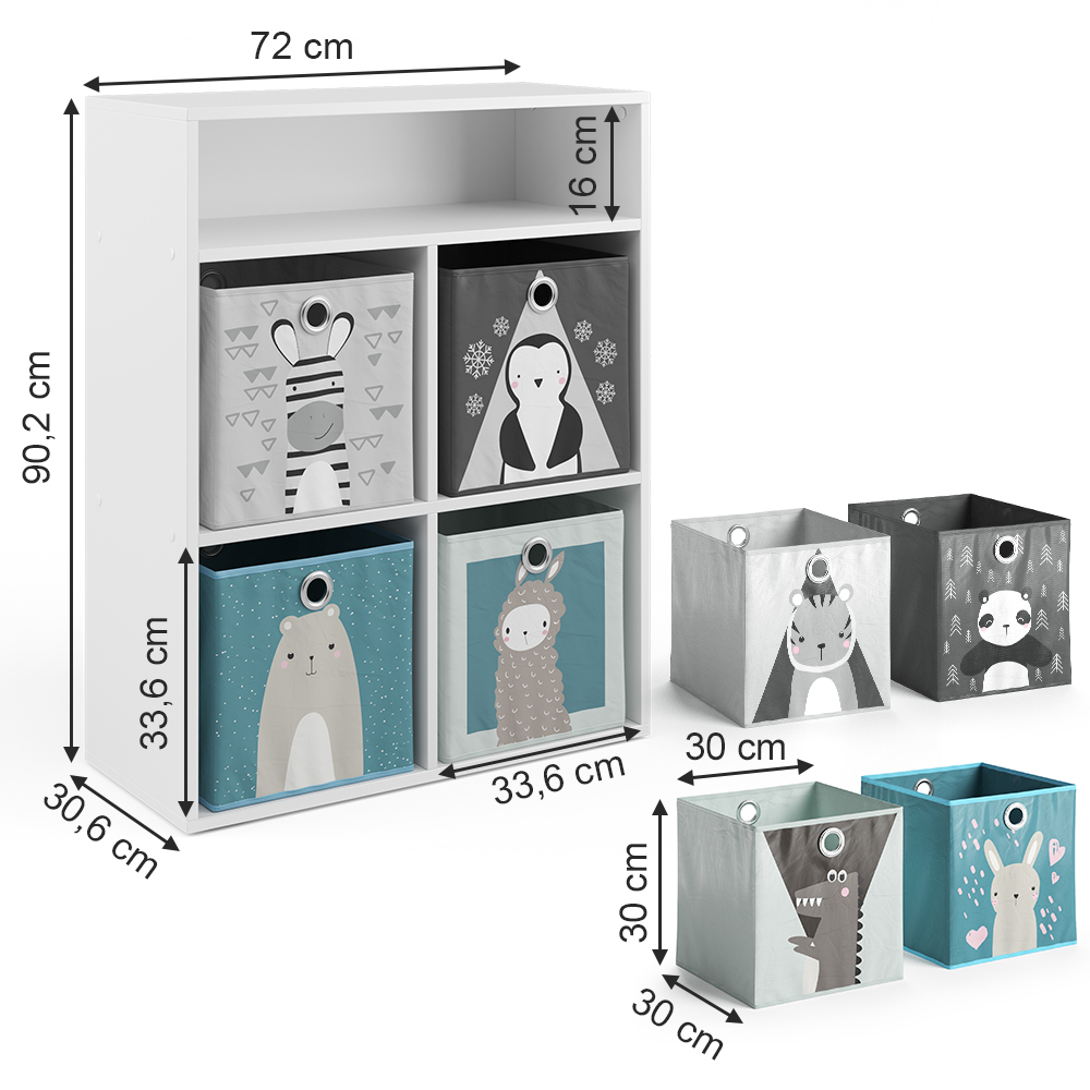 Kinderregal Weiß/Grau 72 x 90.2 cm mit 4 Faltboxen livinity®