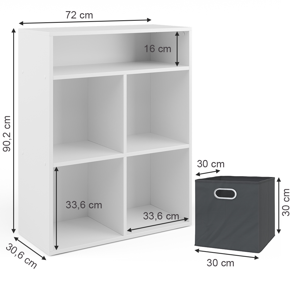 Bücherregal Weiß/Anthrazit 72 x 90.2 cm mit 4 Faltboxen livinity®