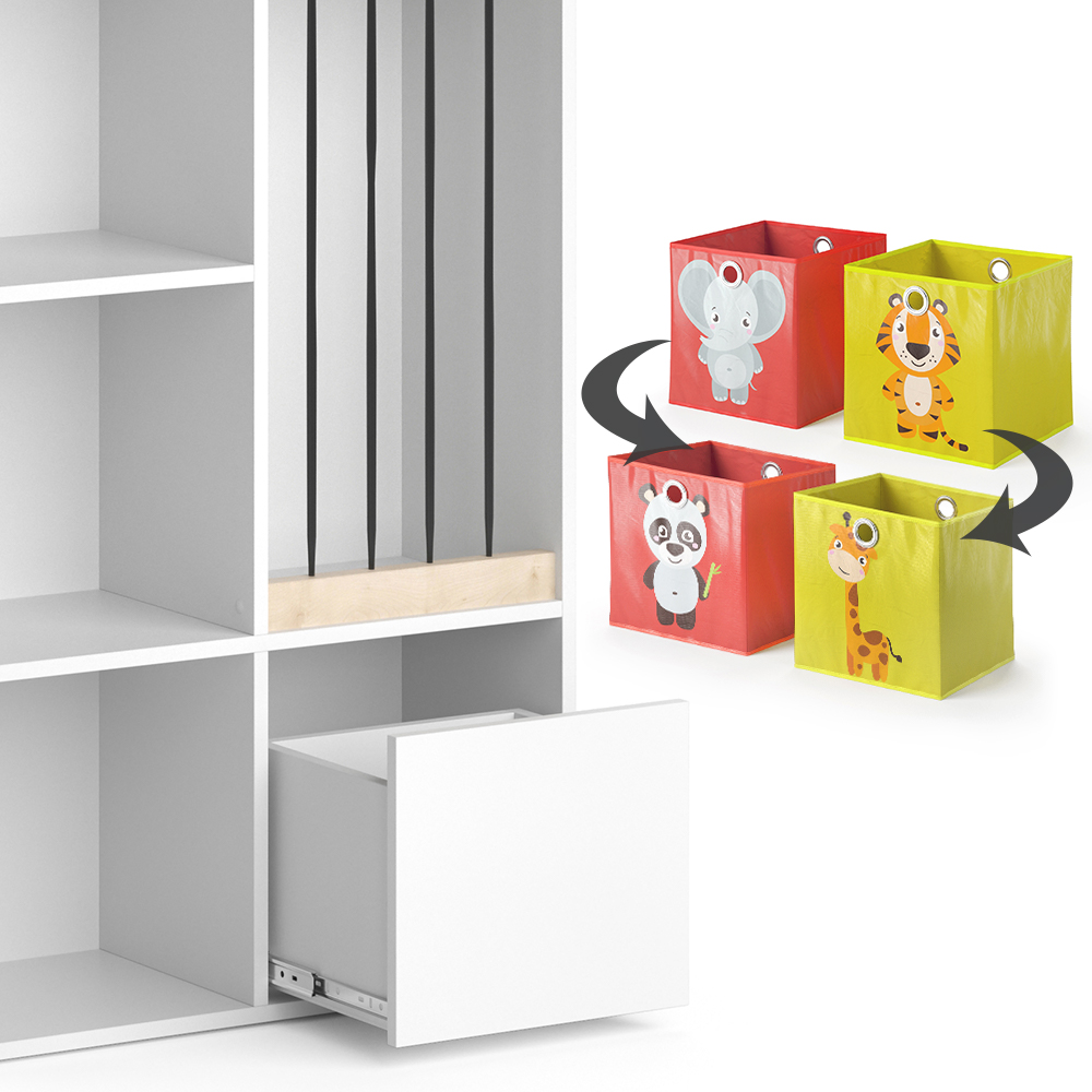 Kinderregal "Luigi" Weiß 72 x 107.8 cm mit 2 Faltboxen opt.2 livinity®