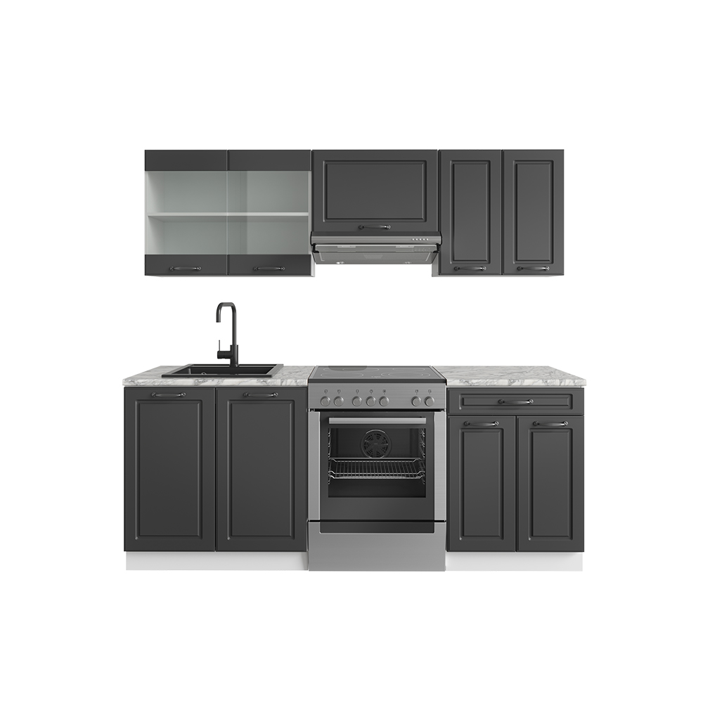 Küchenzeile "R-Line" Anthrazit Landhaus/Weiß 200 cm ohne Arbeitsplatte livinity®