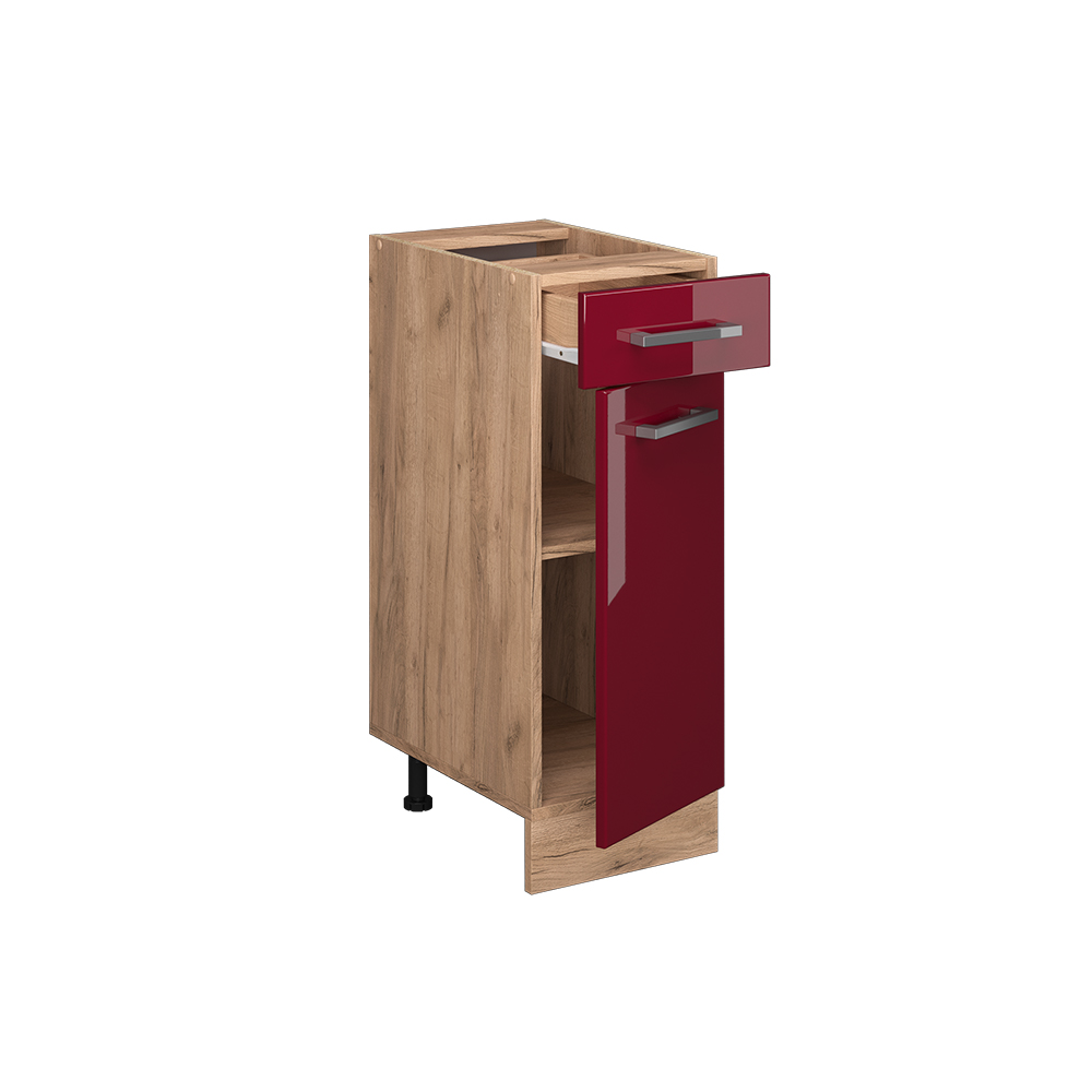 Küchenunterschrank "R-Line" Bordeaux Hochglanz/Goldkraft Eiche 30 cm ohne Arbeitsplatte livinity®