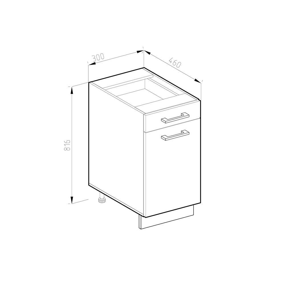 Küchenunterschrank "R-Line" Weiß Hochglanz/Goldkraft Eiche 30 cm ohne Arbeitsplatte livinity®