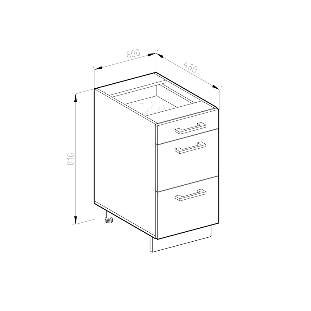 Küchenunterschrank "R-Line" Weiß Hochglanz/Goldkraft Eiche 60 cm mit Schubladen, ohne Arbeitsplatte livinity®
