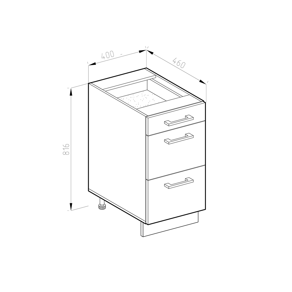 Küchenunterschrank "R-Line" Weiß Hochglanz/Goldkraft Eiche 40 cm mit Schubladen, ohne Arbeitsplatte livinity®