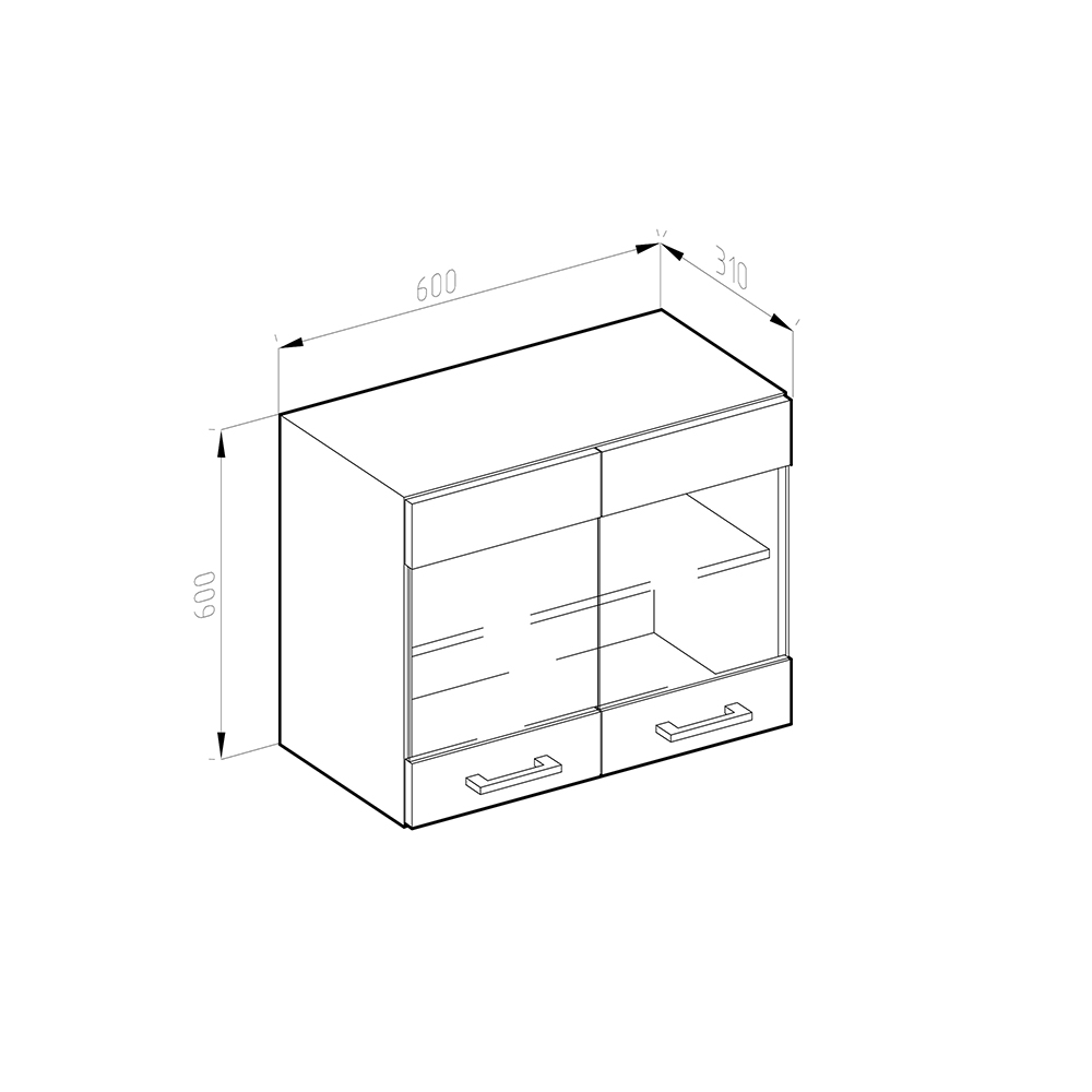 Küchenschrank Glas "R-Line" Anthrazit Hochglanz/Goldkraft Eiche 60 cm livinity®