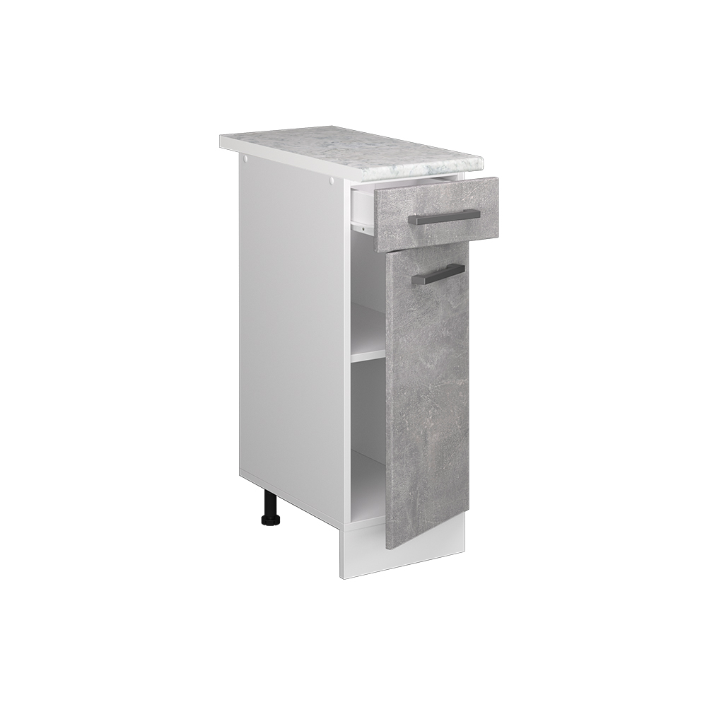 Küchenunterschrank "R-Line" Beton/Weiß 30 cm mit Arbeitsplatte livinity®