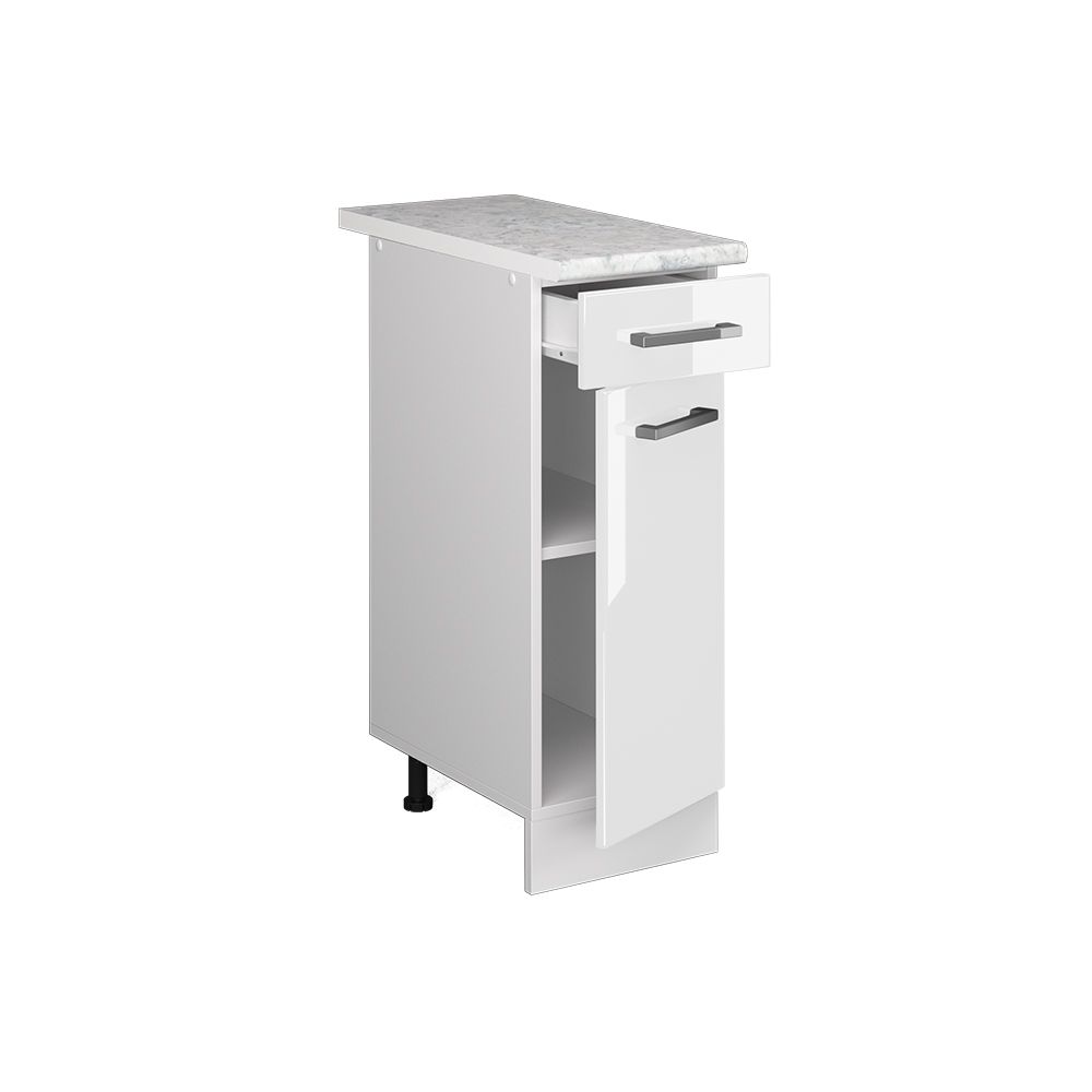 Küchenunterschrank "R-Line" Weiß Hochglanz/Weiß 30 cm , AP Marmor livinity®