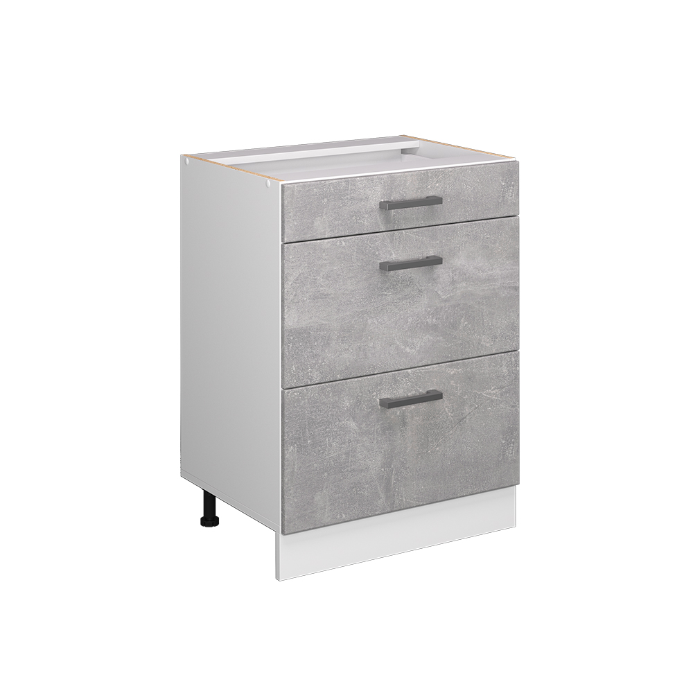 Küchenunterschrank "R-Line" Beton/Weiß 60 cm mit Schubladen, ohne Arbeitsplatte livinity®