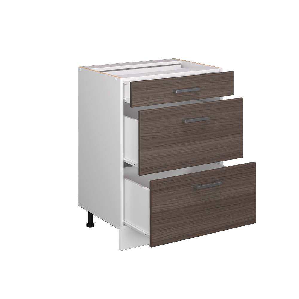 Küchenunterschrank "R-Line" Grau/Weiß 60 cm mit Schubladen, und Arbeitsplatte livinity®