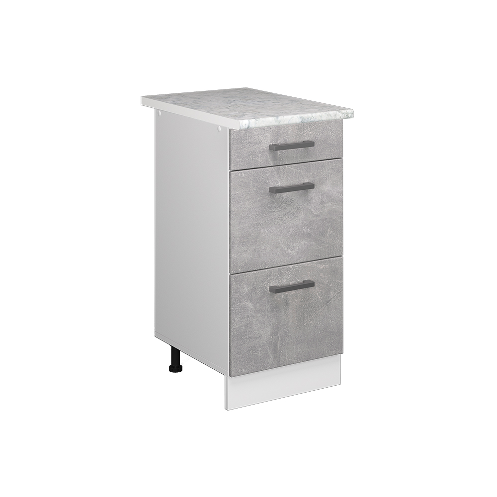 Küchenunterschrank "R-Line" Beton/Weiß 40 cm mit Schubladen, und Arbeitsplatte livinity®