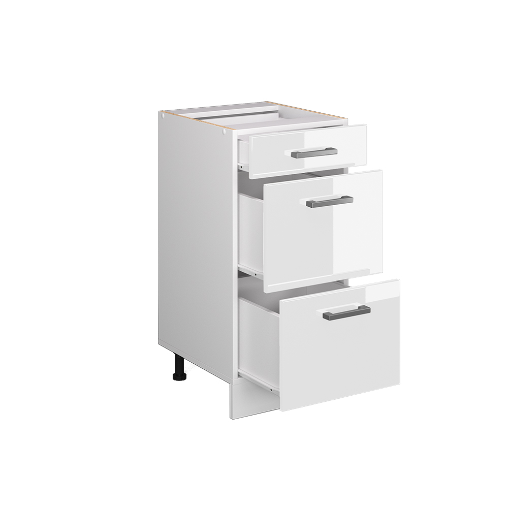 Küchenunterschrank "R-Line" Weiß Hochglanz/Weiß 40 cm mit Schubladen, ohne Arbeitsplatte livinity®