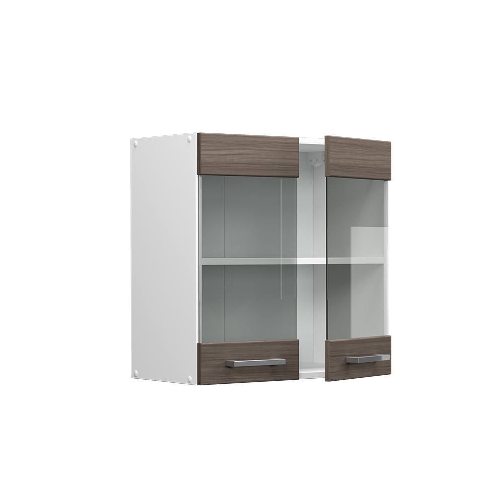 Küchenschrank Glas "R-Line" Grau/Weiß 60 cm livinity®