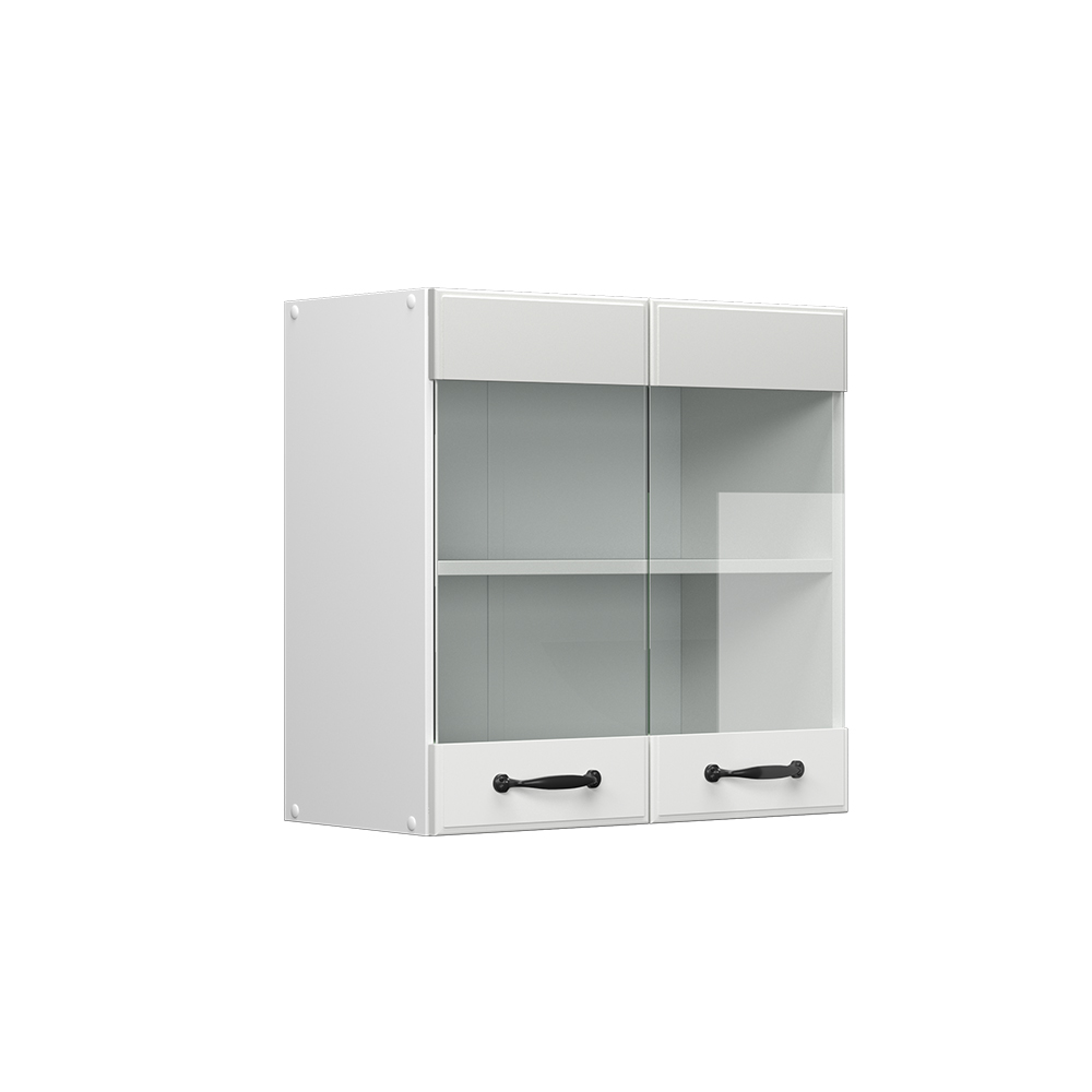 Küchenschrank Glas "R-Line" Weiß Landhaus/Weiß 60 cm livinity®