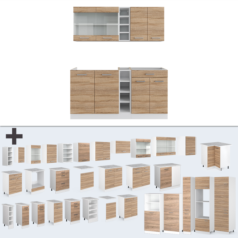 Singleküche "R-Line" Sonoma/Weiß 160 cm ohne Arbeitsplatte livinity®