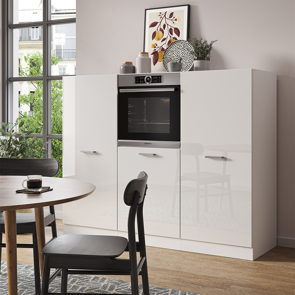 Küchenblock "R-Line" Weiß Hochglanz/Weiß 180 cm ohne Arbeitsplatte livinity®