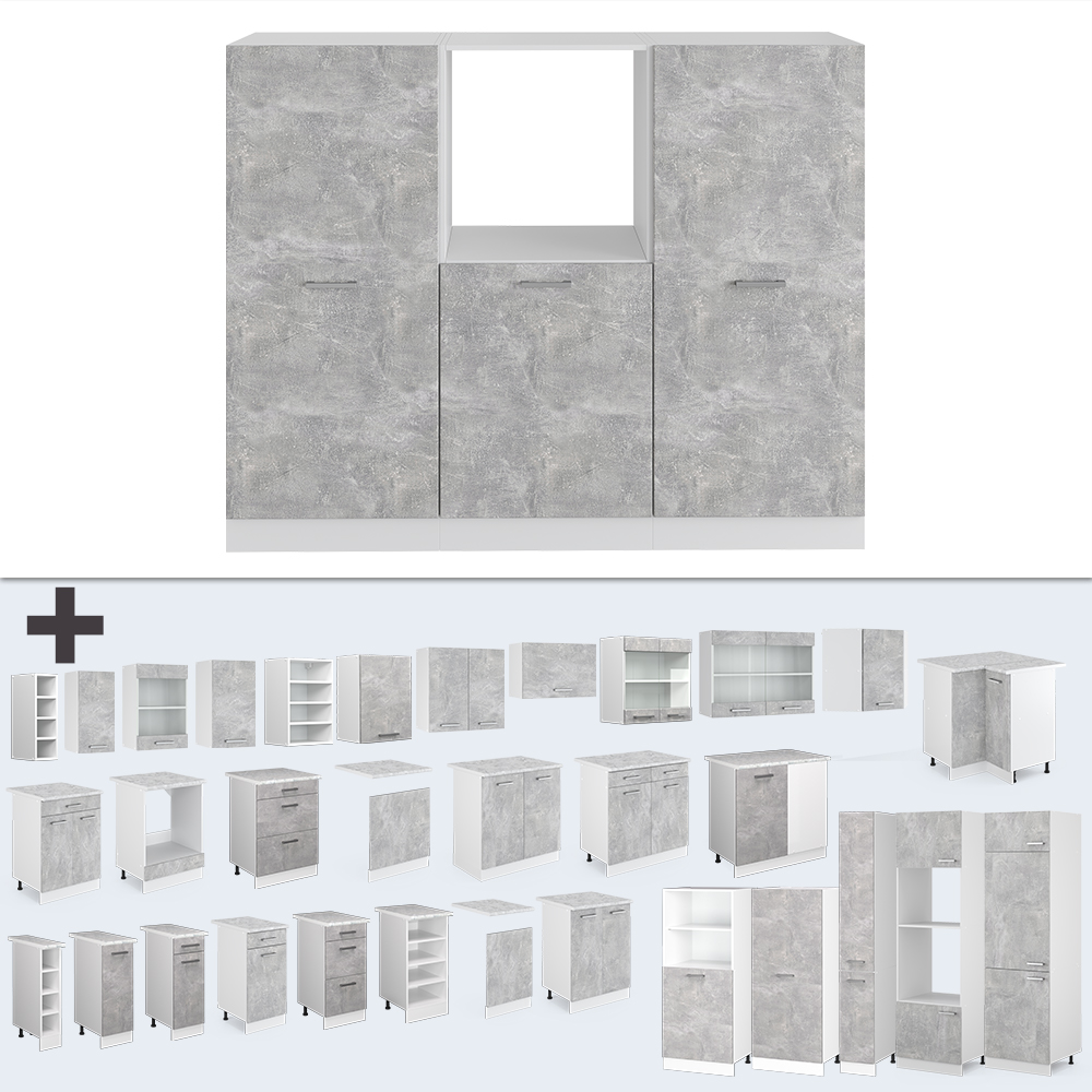 Küchenblock "R-Line" Beton/Weiß 180 cm ohne Arbeitsplatte livinity®