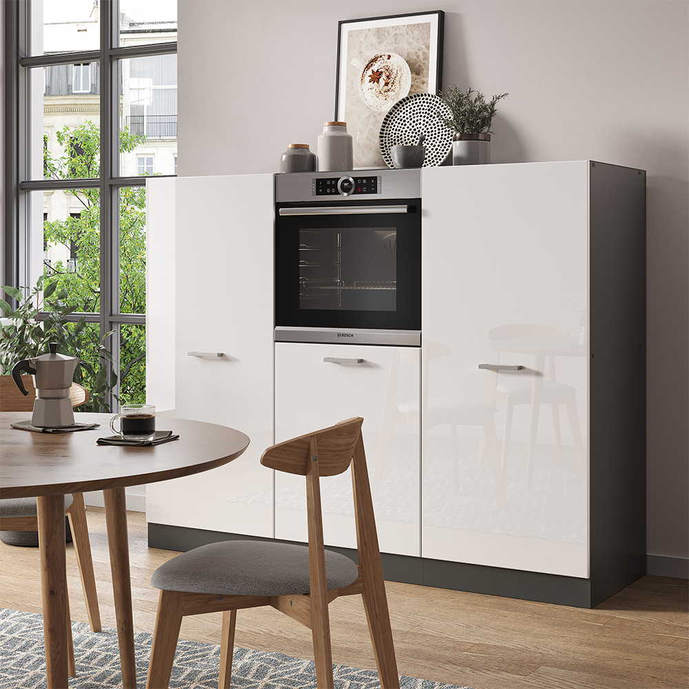 Küchenblock "R-Line" Weiß Hochglanz/Anthrazit 180 cm ohne Arbeitsplatte livinity®