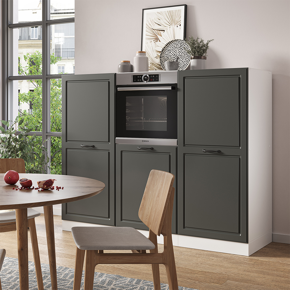Küchenblock "R-Line" Anthrazit Landhaus/Weiß 180 cm ohne Arbeitsplatte livinity®