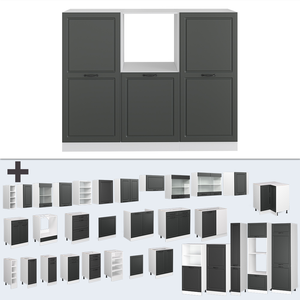 Küchenblock "R-Line" Anthrazit Landhaus/Weiß 180 cm ohne Arbeitsplatte livinity®