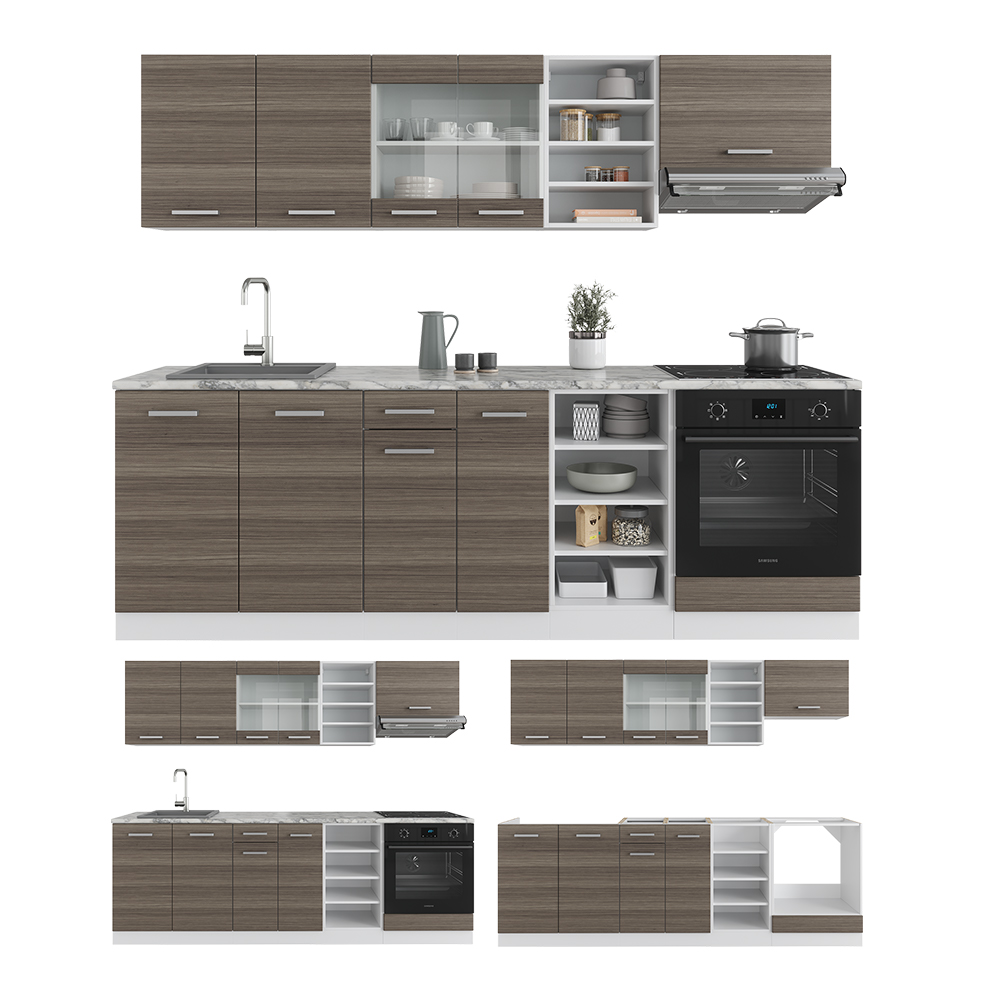 Küchenzeile "R-Line" Edelgrau/Weiß 240 cm , AP Marmor livinity®