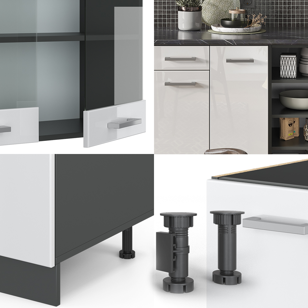 Küchenzeile "R-Line" Weiß Hochglanz/Anthrazit 240 cm ohne Arbeitsplatte livinity®