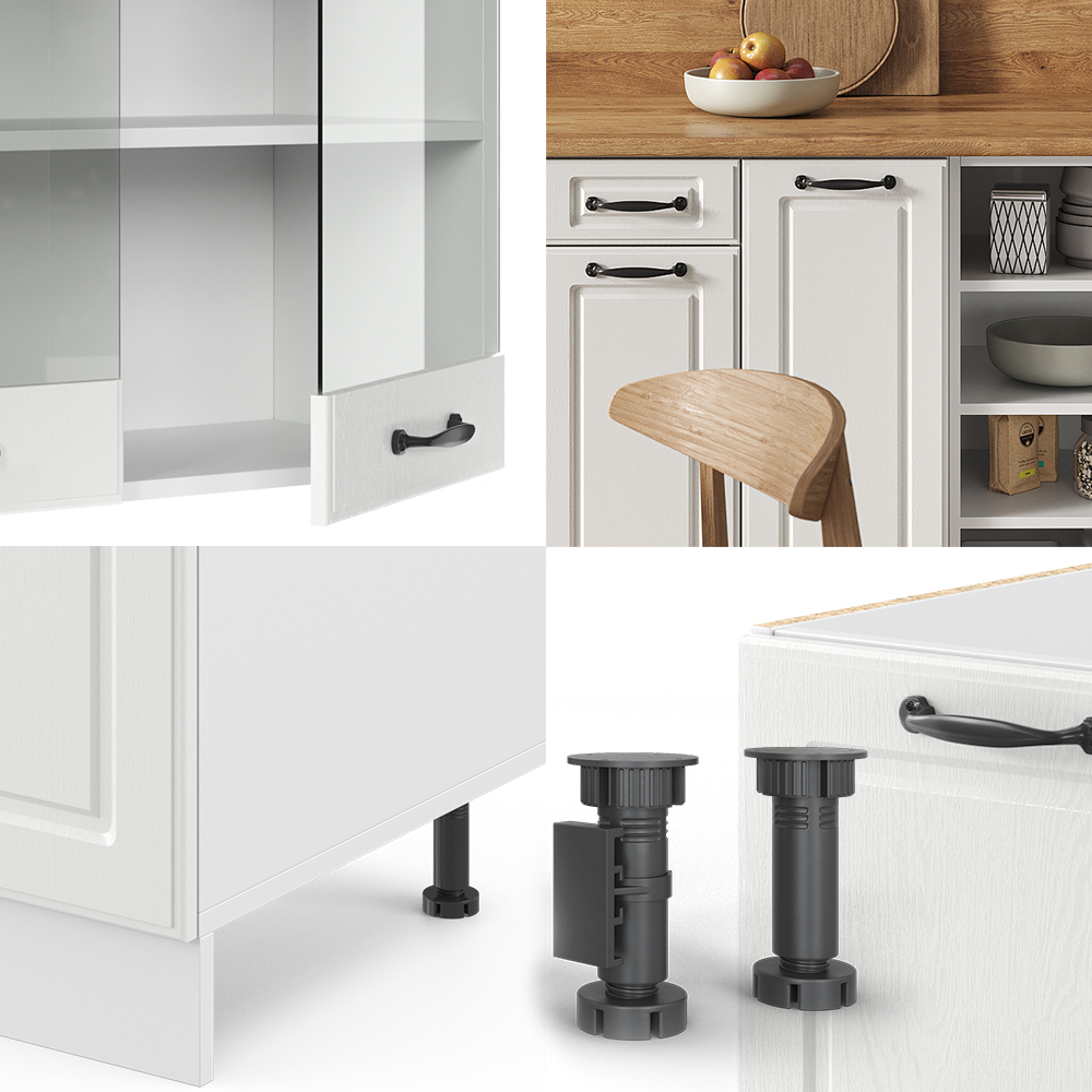 Küchenzeile "R-Line" Weiß Landhaus/Weiß 240 cm ohne Arbeitsplatte livinity®