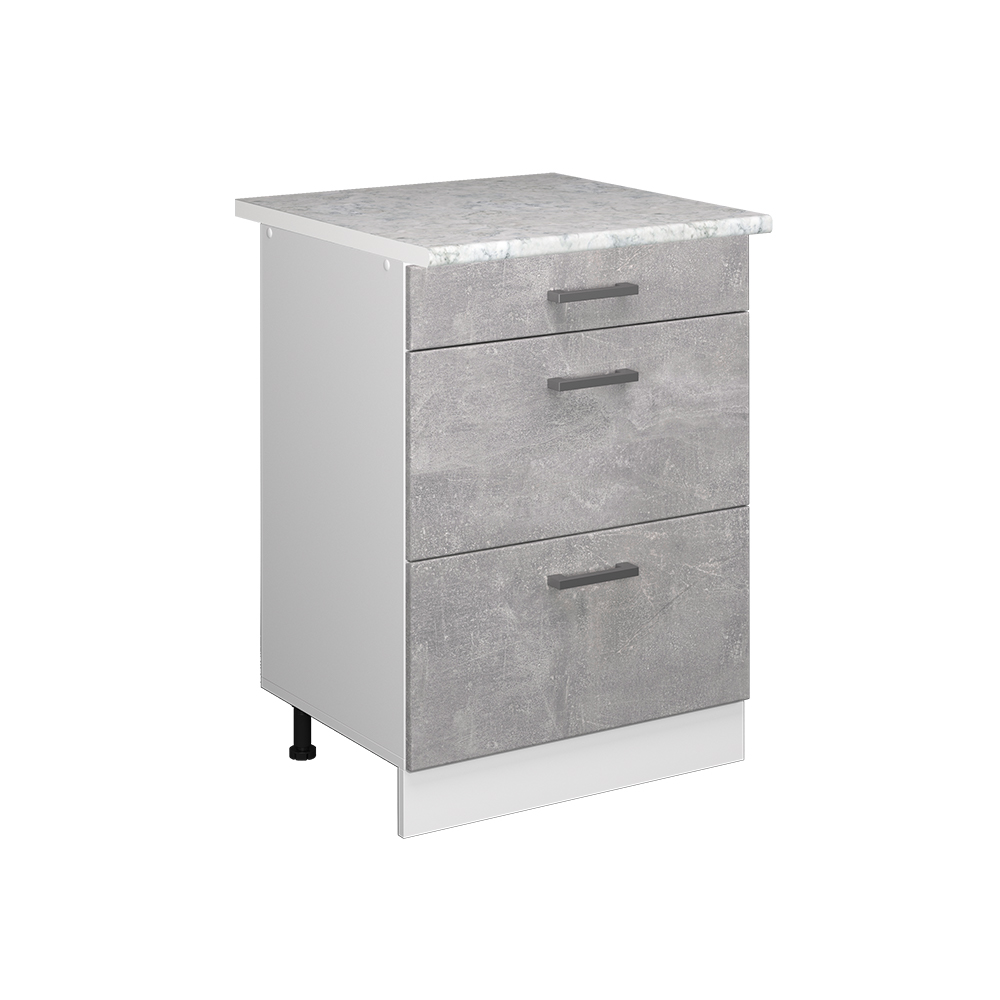 Küchenunterschrank "R-Line" Beton/Weiß 60 cm mit Schubladen, und Arbeitsplatte livinity®