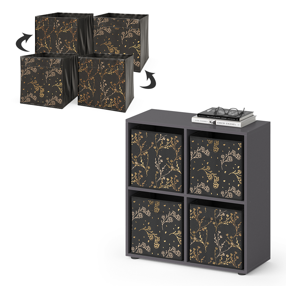 Raumteiler "Tetra" Schwarz 72 x 72.6 cm mit 4 Faltboxen opt.2 livinity®