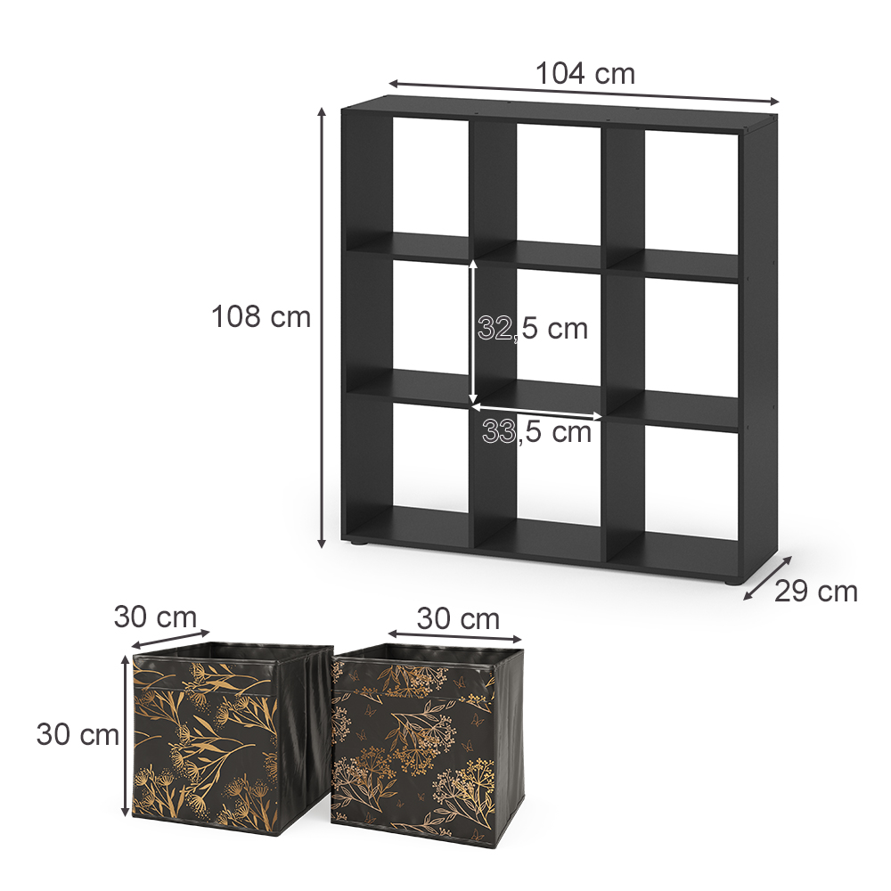 Raumteiler "Nove" Schwarz 104 x 108 cm mit 4 Faltboxen opt.1 livinity®