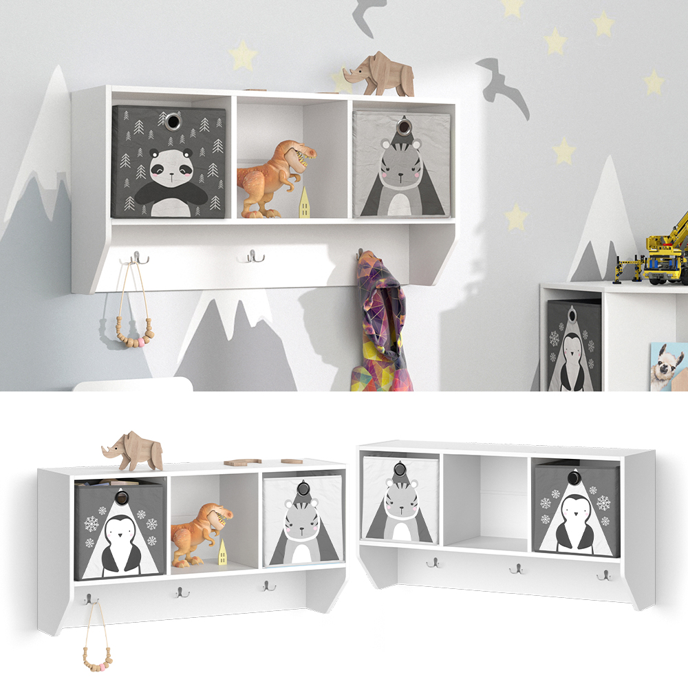 Wandregal für das Kinderzimmer "Luigi" Weiß 107 x 56 cm mit 2 Faltboxen opt.1 livinity®