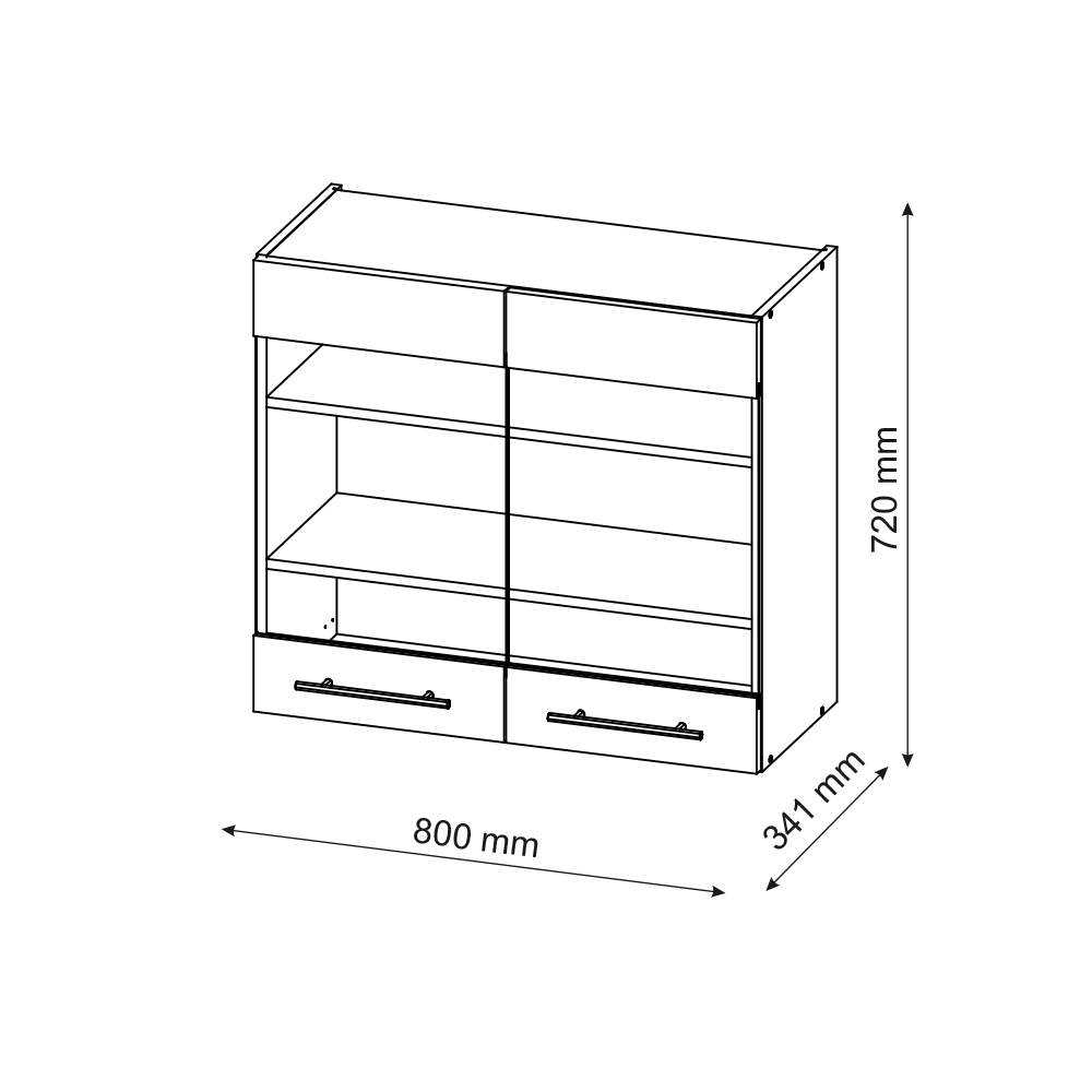 Küchenschrank Glas "Fame-Line" Anthrazit Hochglanz/Goldkraft Eiche 80 cm livinity®