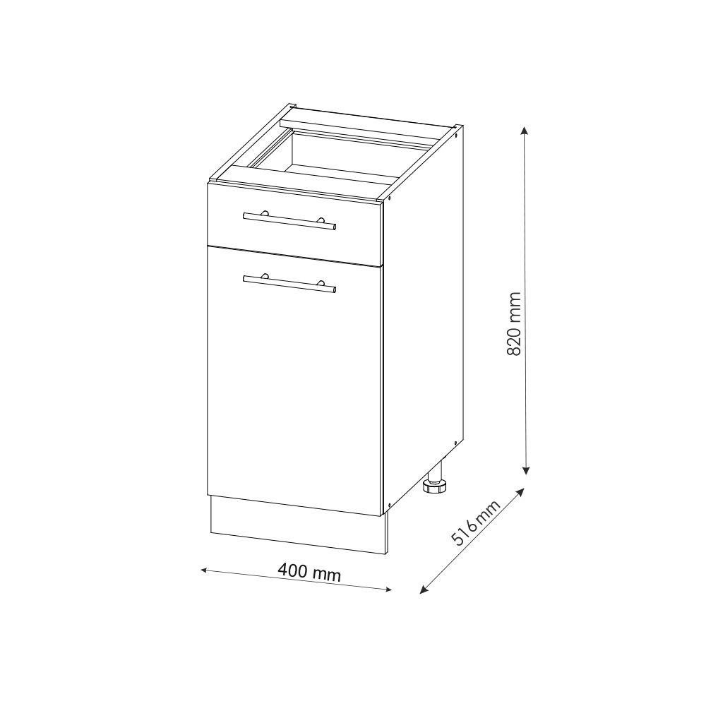 Küchenunterschrank "Fame-Line" Weiß Hochglanz/Goldkraft Eiche 40 cm ohne Arbeitsplatte livinity®