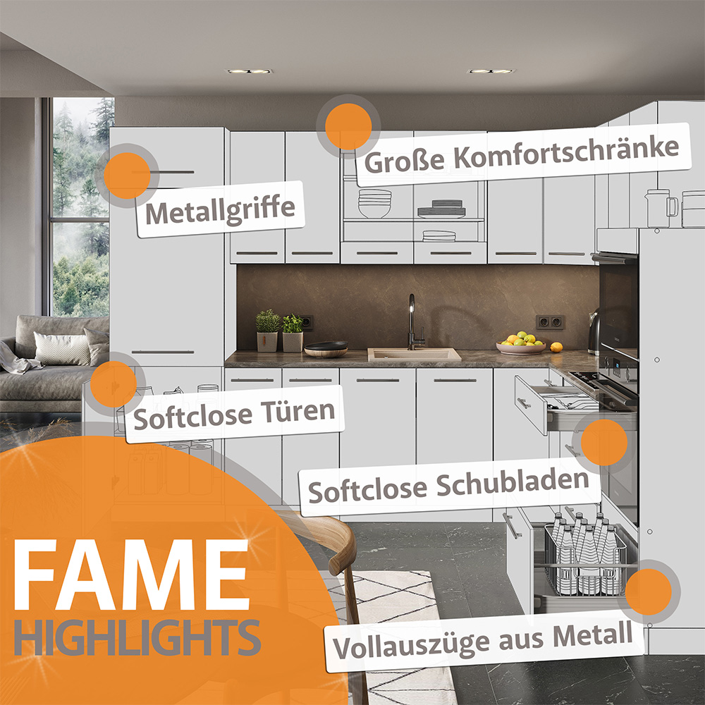 Singleküche "Fame-Line" Goldkraft Eiche/Weiß 140 cm ohne Arbeitsplatte livinity®