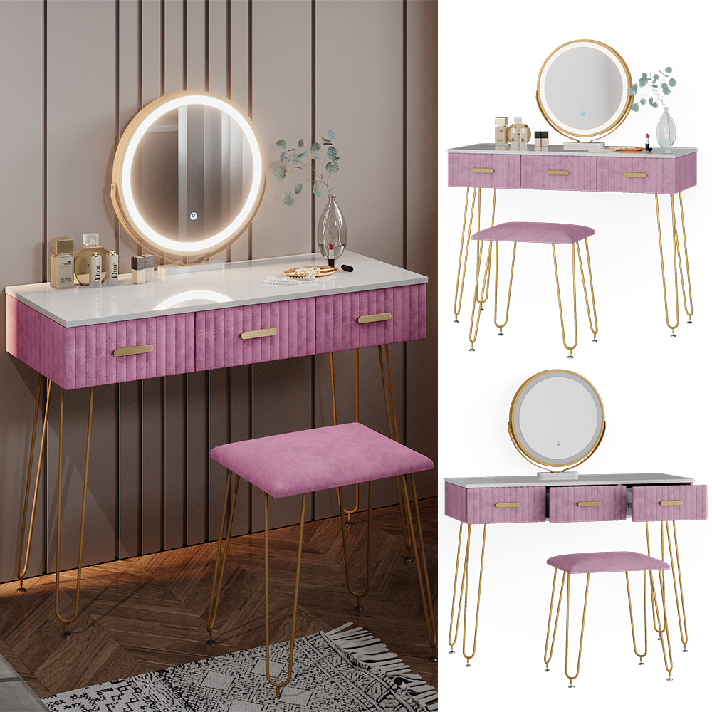 Table coiffeuse hollywoodienne avec lumière - Vanity Backstage - Rose –