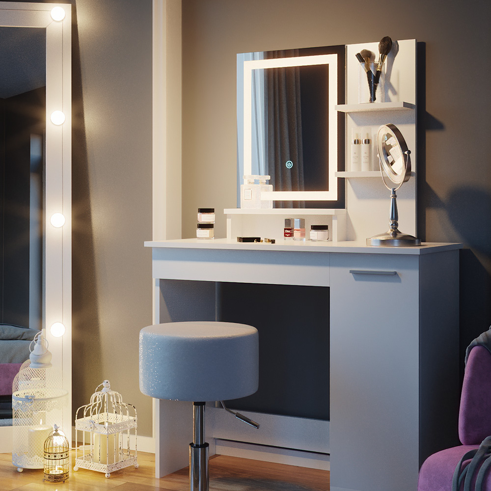 Vicco Table de maquillage Julia coiffeuse avec miroir Blanc + 10 lampes LED