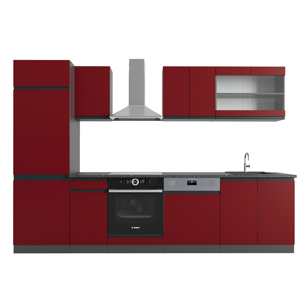 Küchenzeile "R-Line" Rot/Anthrazit 300 cm J-Shape livinity®