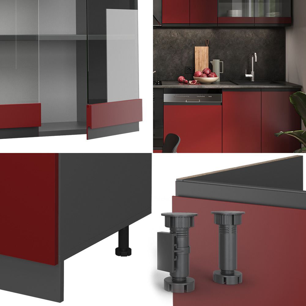 Küchenzeile "R-Line" Rot/Anthrazit 300 cm J-Shape livinity®