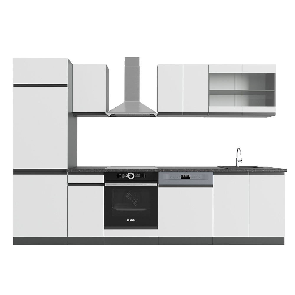 Küchenzeile "R-Line" Weiß/Anthrazit 300 cm J-Shape livinity®
