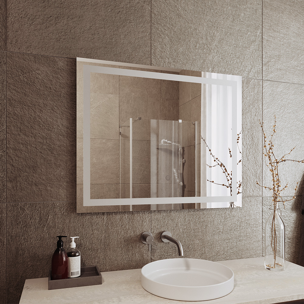 Badezimmerspiegel "Viola" Weiß 80 x 65 cm mit LED Beleuchtung livinity®