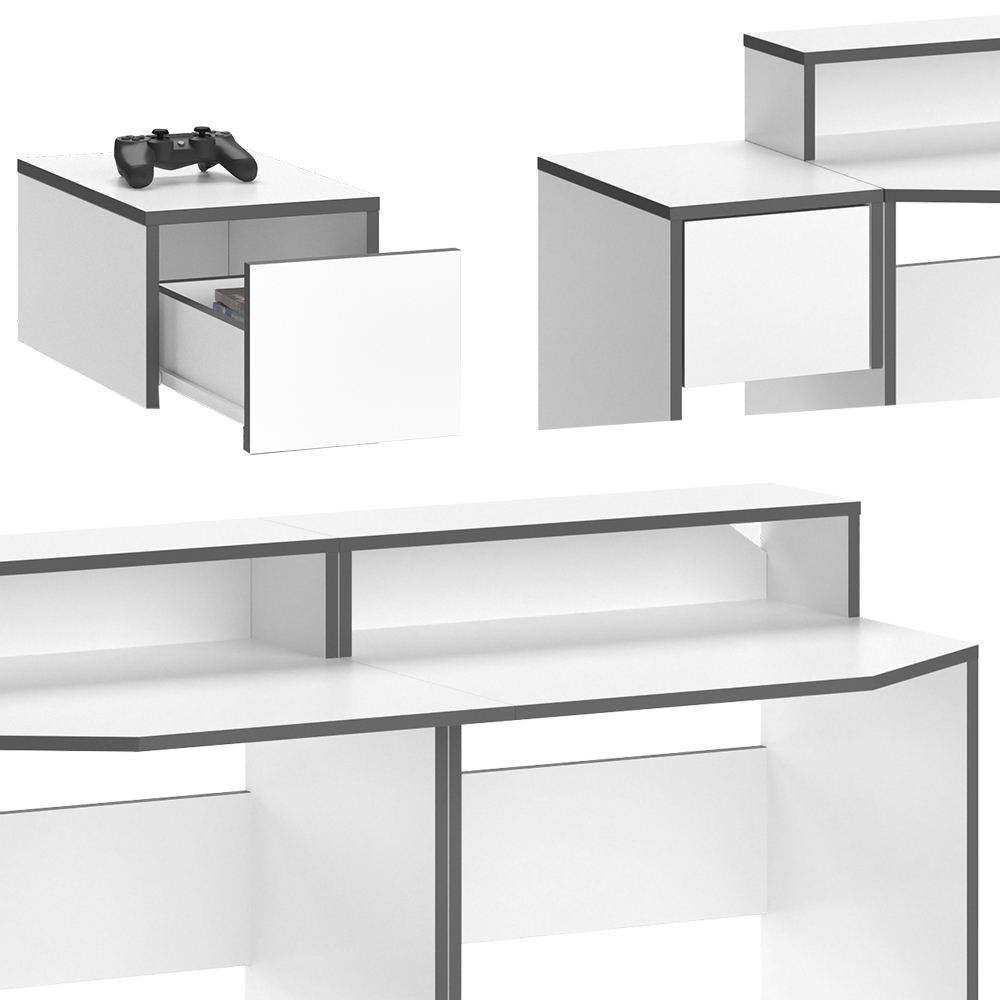 Gaming Tisch "Kron" Weiß/Grau 70 x 60 cm livinity®