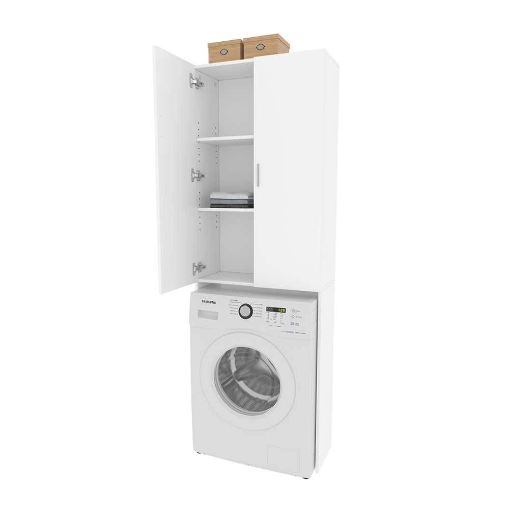 Waschmaschinenschrank "Martha" Weiß 64 x 190 cm mit 2 langen Türen livinity®