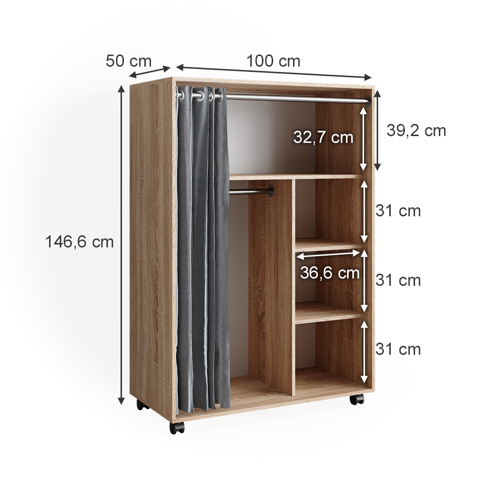 Kleiderschrank "Doros" Sonoma 100 x 146.6 cm offen rollbar livinity®